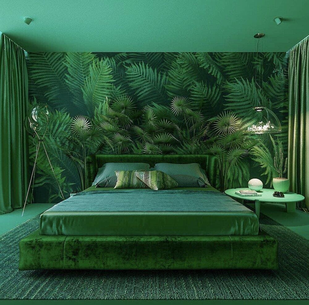 Современные дизайны спален в зеленых тонах